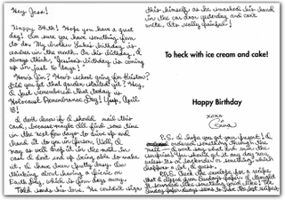 The inside of the birthday card for Jurgensen reveals a string of nefarious lies penned by Tobler.